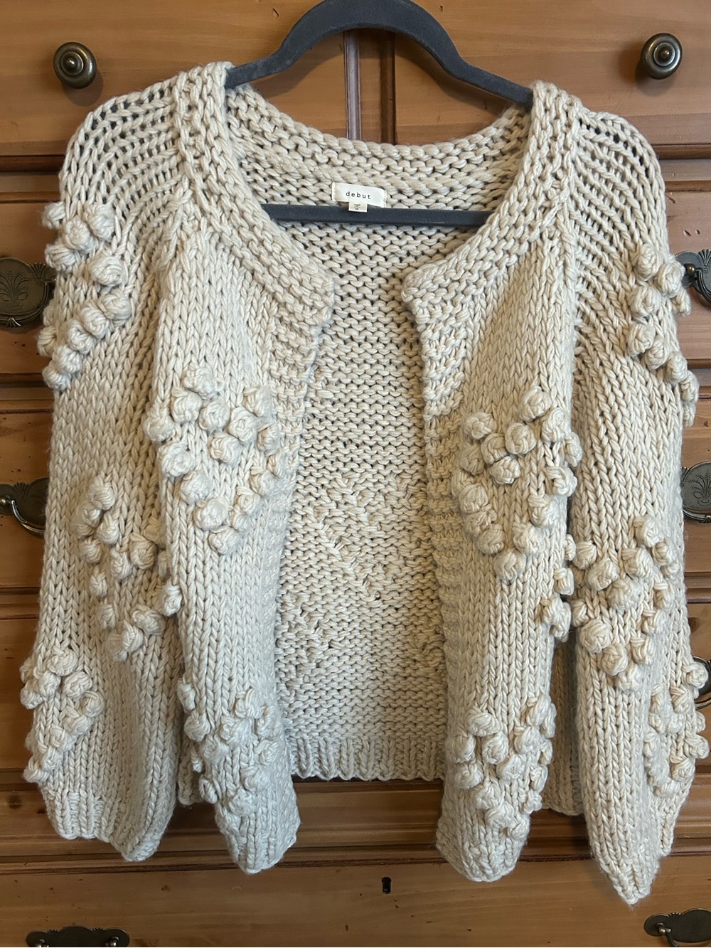 debut Knit Cream Chunky Heart Pom-Pom Open-Front Cardigan